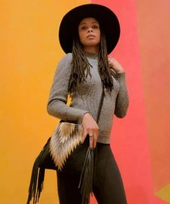 MZ Fair Trade Golden Diamond Wool Fringe Bag Accessories