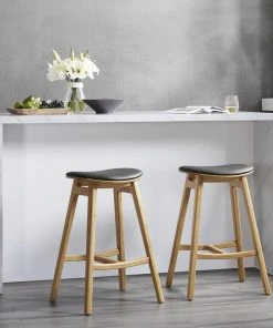 Greenington Skol Counter Stool Set With Leather Seat - Carmelized