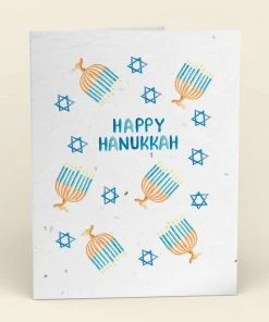 Cute Root Happy Hanukkah Plantable Watercolor Cards - 10 Pack Made In USA