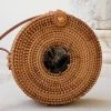 Hathorway BIPOC Owned Tan Tien Buffalo Horn Centerpiece Circle Wicker Rattan Bag