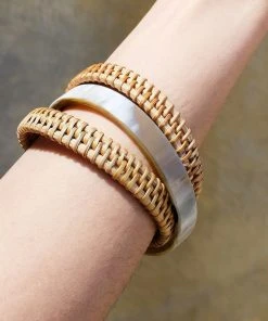 Hathorway Thuy Binh Buffalo Horn & Handwoven Rattan Bangle Bracelets