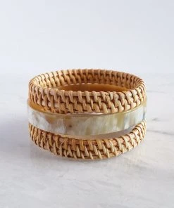 Hathorway Thuy Binh Buffalo Horn & Handwoven Rattan Bangle Bracelets