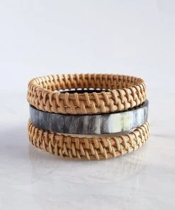 Hathorway Thuy Binh Buffalo Horn & Handwoven Rattan Bangle Bracelets