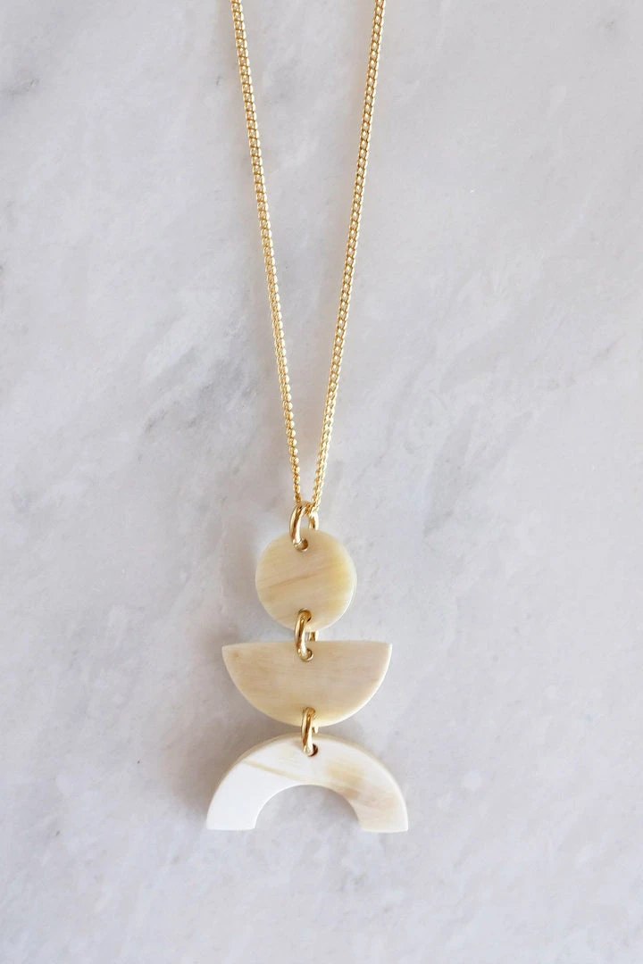 Hathorway BIPOC Owned Vui Mung Geometrical Buffalo Horn Pendant Necklace Hathorway BIPOC Owned Vui Mung Geometrical Buffalo Horn Pendant Necklace