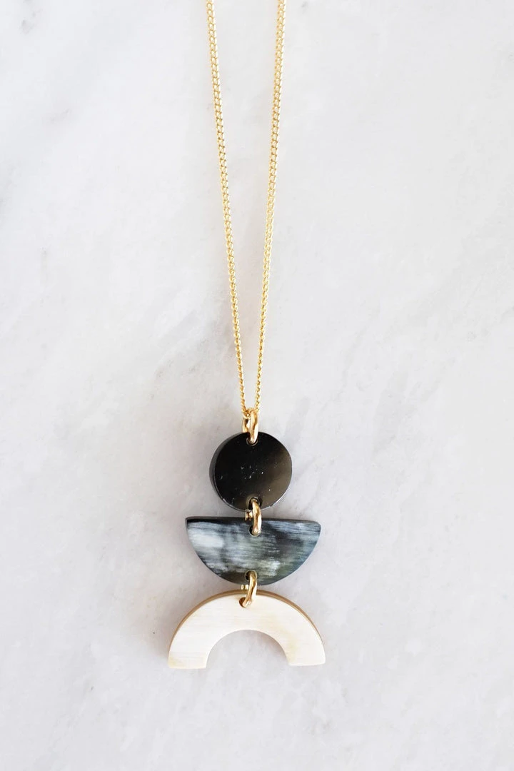 Hathorway BIPOC Owned Vui Mung Geometrical Buffalo Horn Pendant Necklace Hathorway BIPOC Owned Vui Mung Geometrical Buffalo Horn Pendant Necklace