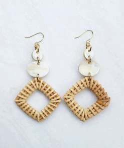 Hathorway Xuan Buffalo Horn & Rattan Geo Statement Earrings - Cream BIPOC Owned