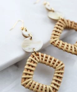 Hathorway Xuan Buffalo Horn & Rattan Geo Statement Earrings - Cream BIPOC Owned
