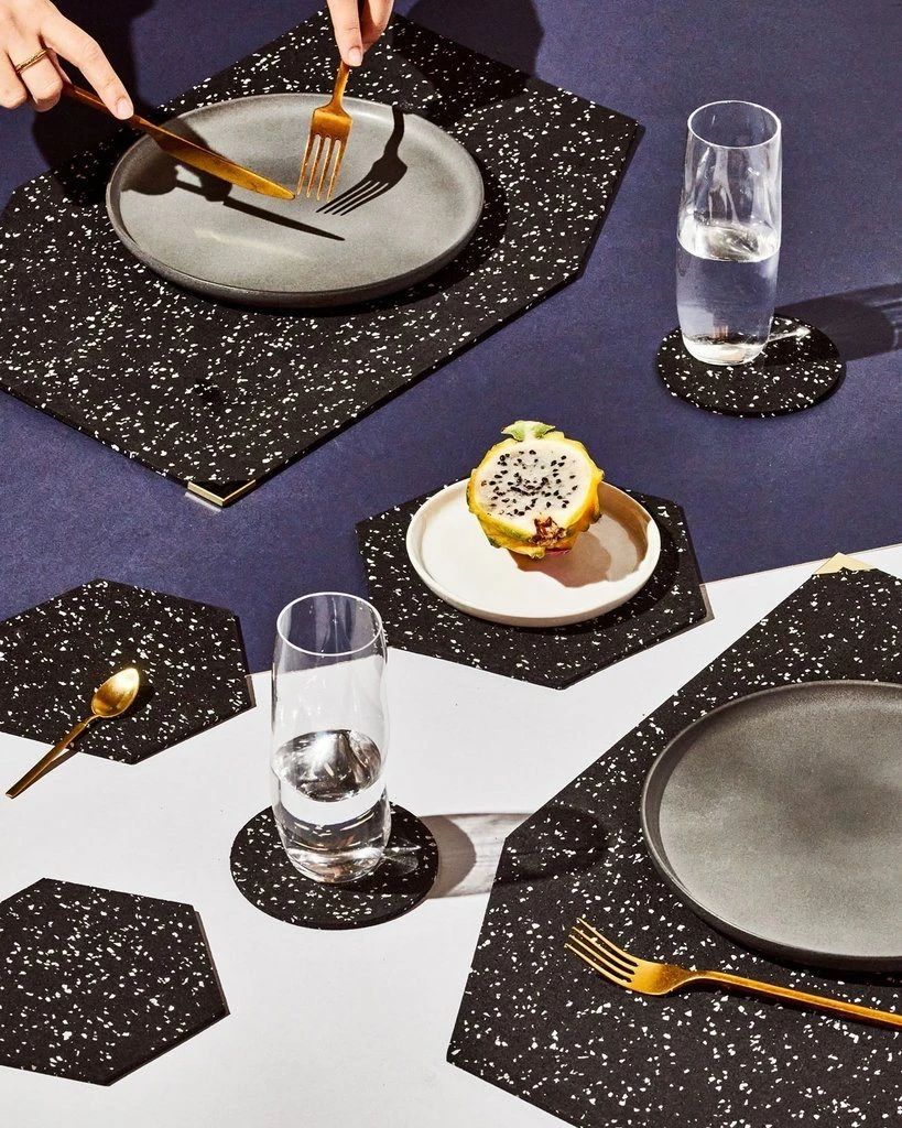 Slash Objects Hex Recycled Rubber Trivet Set - Speckled Black Slash Objects Hex Recycled Rubber Trivet Set - Speckled Black