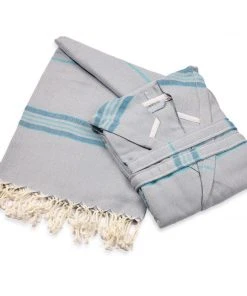 Hilana: Upcycled Cotton Antalya Unisex Turkish Bathrobe - Turquoise Best Sellers