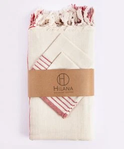 Hilana: Upcycled Cotton Kayseri Upcycled Tablecloth And Napkin Set - Red