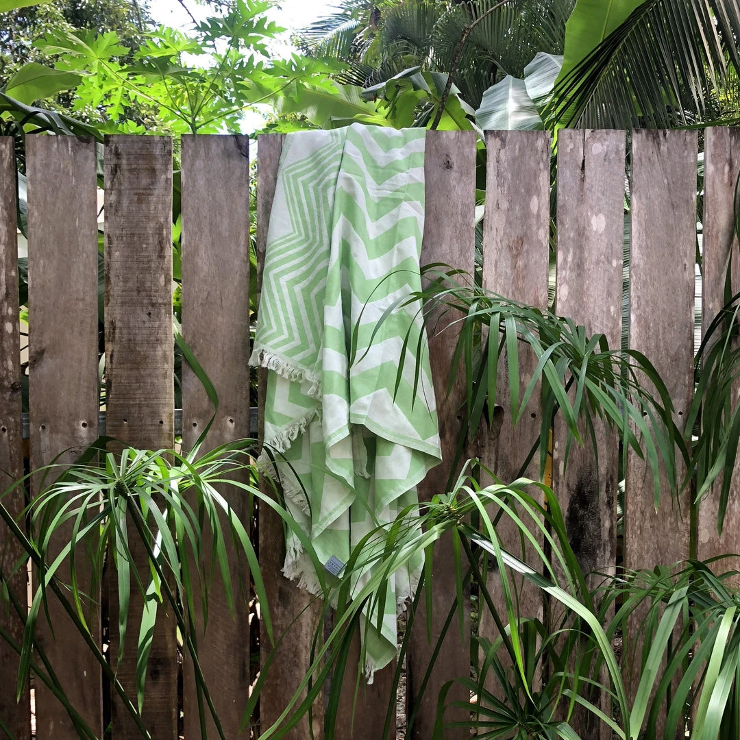 Hilana: Upcycled Cotton Mersin Upcycled Chevron Turkish Towel / Blanket - Green Home Goods Hilana: Upcycled Cotton Mersin Upcycled Chevron Turkish Towel / Blanket - Green Home Goods