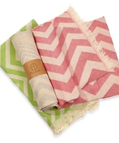 Hilana: Upcycled Cotton Best Sellers Mersin Upcycled Chevron Turkish Towel - Pink