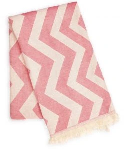 Hilana: Upcycled Cotton Best Sellers Mersin Upcycled Chevron Turkish Towel - Pink