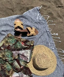 Hilana: Upcycled Cotton Home Goods Yalova Upcycled Marbled Turkish Towel / Blanket - Black