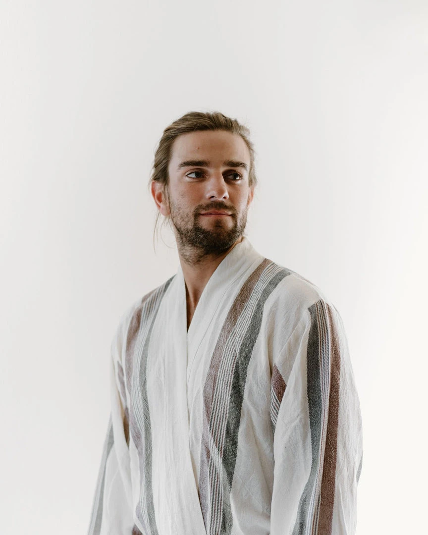 Home & Loft Hudson Unisex Long Turkish Robe - Brown + Cream Home & Loft Hudson Unisex Long Turkish Robe - Brown + Cream