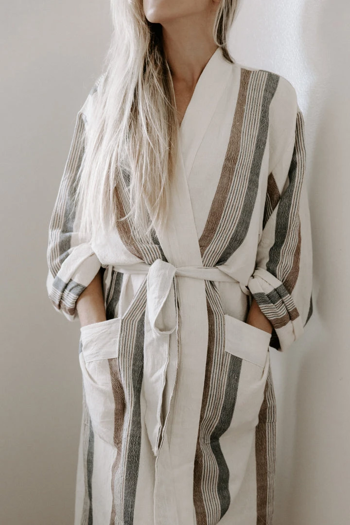 Home & Loft Hudson Unisex Long Turkish Robe - Brown + Cream Home & Loft Hudson Unisex Long Turkish Robe - Brown + Cream