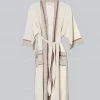 Home & Loft Best Sellers Tribeca Unisex Long Turkish Robe - Ivory + Cherry
