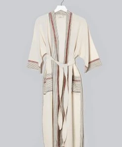 Home & Loft Best Sellers Tribeca Unisex Long Turkish Robe - Ivory + Cherry
