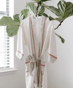 Home & Loft Tribeca Short Turkish Robe - Ivory + Cherry Best Sellers