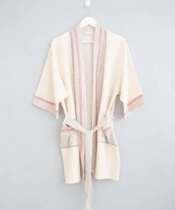 Home & Loft Tribeca Short Turkish Robe - Ivory + Cherry Best Sellers