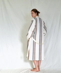 Home & Loft Hudson Unisex Long Turkish Robe - Brown + Cream