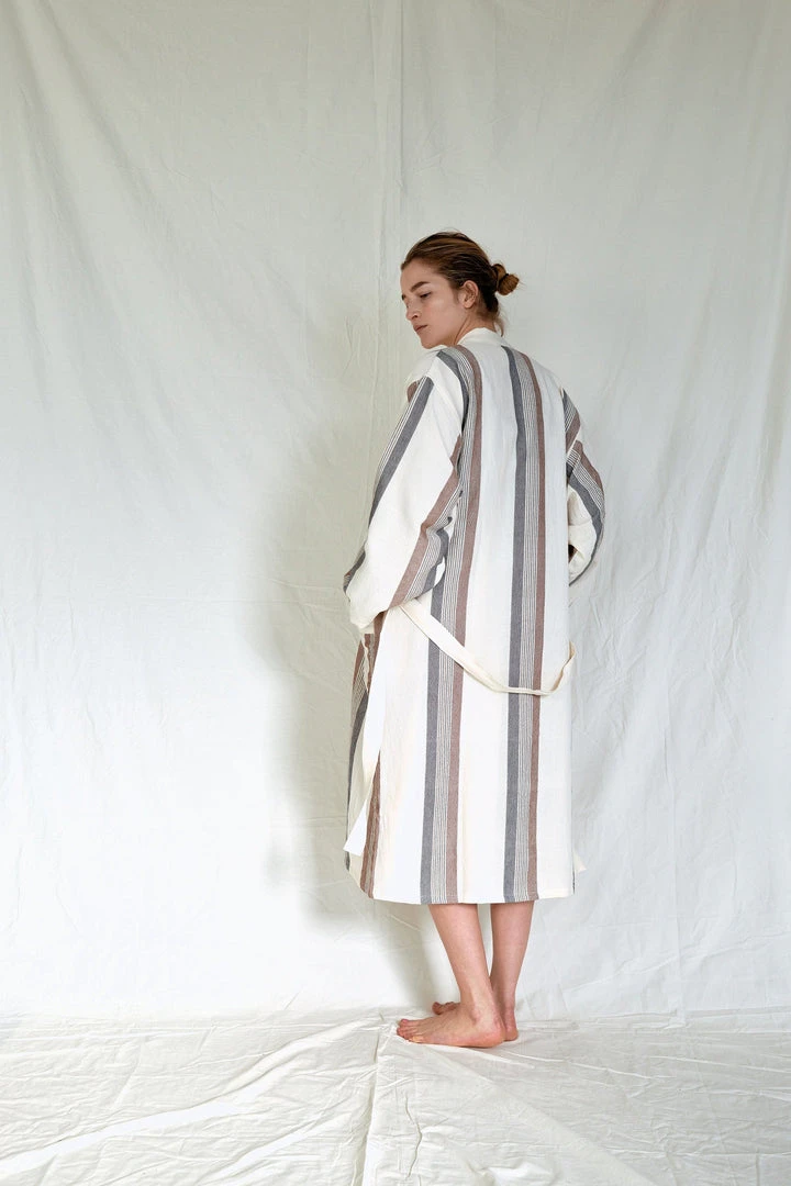 Home & Loft Hudson Unisex Long Turkish Robe - Brown + Cream Home & Loft Hudson Unisex Long Turkish Robe - Brown + Cream