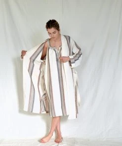 Home & Loft Hudson Unisex Long Turkish Robe - Brown + Cream 2 Home & Loft Hudson Unisex Long Turkish Robe - Brown + Cream