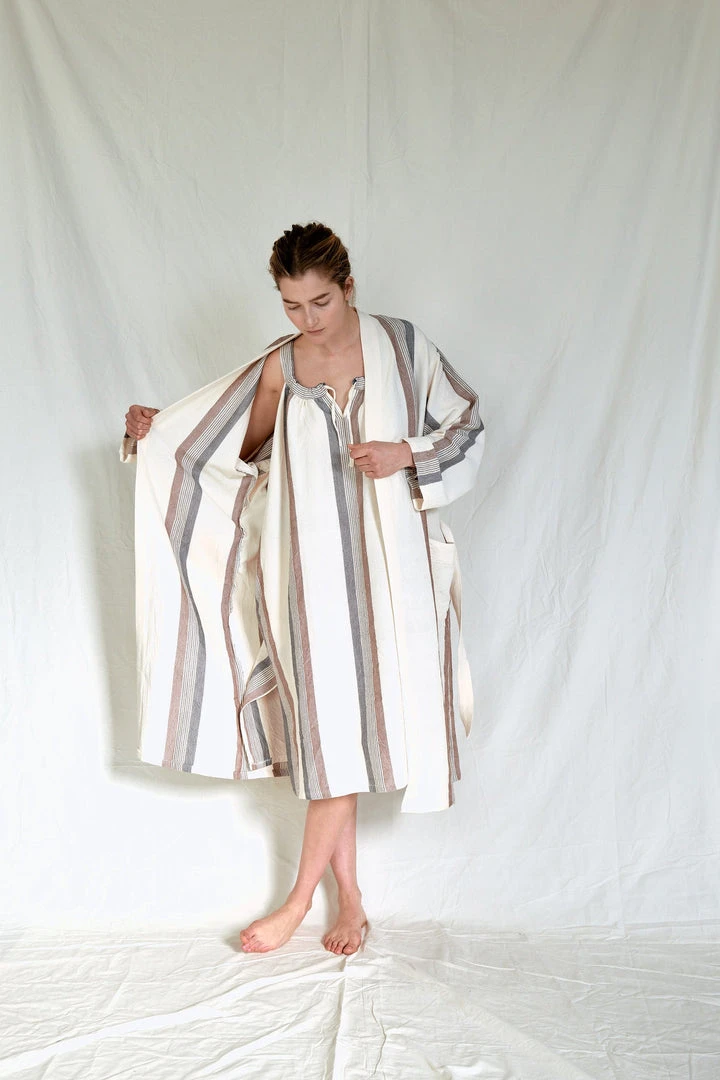 Home & Loft Hudson Unisex Long Turkish Robe - Brown + Cream Home & Loft Hudson Unisex Long Turkish Robe - Brown + Cream
