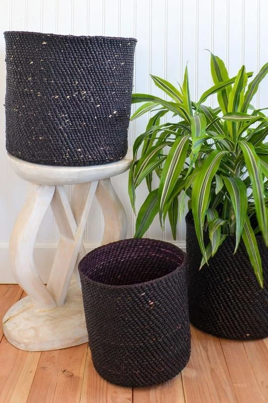 Swahili African Modern Iringa Baskets - Solid Black Home Goods Swahili African Modern Iringa Baskets - Solid Black Home Goods
