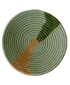 KAZI Apricot + Olive Striped Medium Round Basket Home Goods