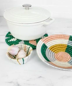 KAZI Medium Metallic Floret Round Basket Home Goods