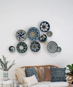 KAZI Medium Silver Blue Umuseke Round Basket Home Goods