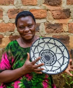 KAZI Large Black + White Thousand Hills Round Basket Home Goods