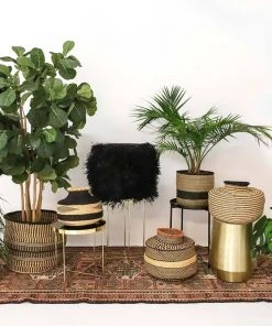 KAZI Extra Large Checkered Black Grass Planter Home Goods