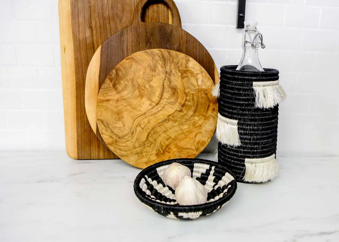 KAZI Home Goods Small Black + White Virunga Round Basket KAZI Home Goods Small Black + White Virunga Round Basket