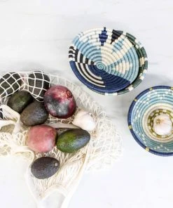 KAZI Small Silver Blue + Ficelle Round Basket Home Goods 1 KAZI Small Silver Blue + Ficelle Round Basket Home Goods