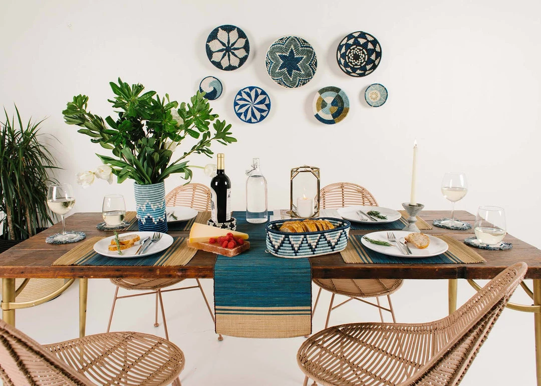 KAZI Small Silver Blue + Ficelle Round Basket Home Goods KAZI Small Silver Blue + Ficelle Round Basket Home Goods