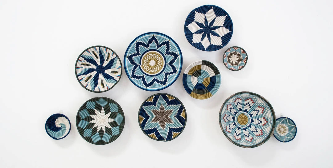 KAZI Small Silver Blue + Ficelle Round Basket Home Goods KAZI Small Silver Blue + Ficelle Round Basket Home Goods