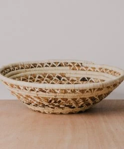 KAZI Banana Bark And Raffia Cross Stitch Large Wall Bowl Home Goods