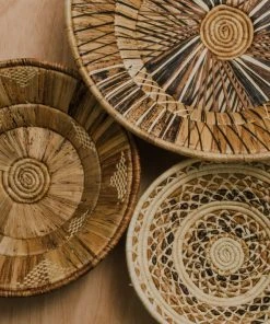 KAZI Banana Bark And Raffia Cross Stitch Large Wall Bowl Home Goods