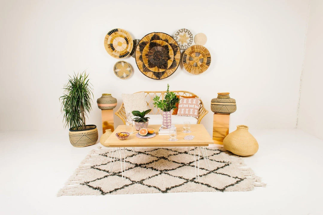 KAZI Home Goods Banana Bark And Raffia Jumbo Wall Bowl KAZI Home Goods Banana Bark And Raffia Jumbo Wall Bowl