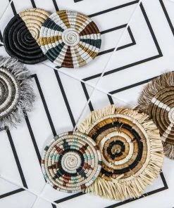 KAZI Banana Bark + Raffia Fringed Coasters Home Goods