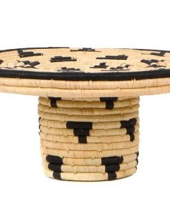 KAZI Home Goods Black + Natural Raffia Cake Stand