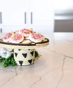 KAZI Home Goods Black + Natural Raffia Cake Stand