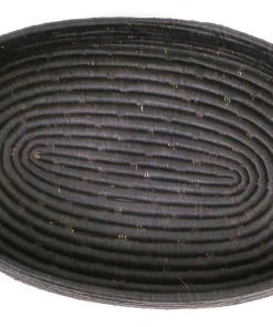 KAZI Black Raffia Oval Tray