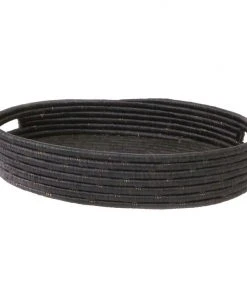 KAZI Black Raffia Oval Tray