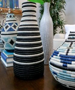 KAZI Black Striped Tall Vase Fair Trade