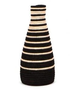 KAZI Black Striped Tall Vase Fair Trade