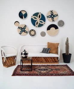 KAZI Home Goods Cool Color Blocked Large Raffia Wall Plate