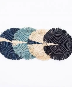 KAZI Home Goods Dash Of Blues Fringed Coasters